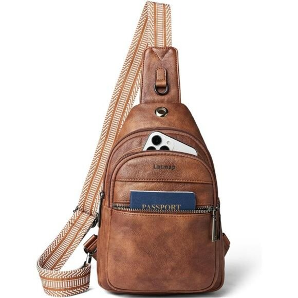 Faux Leather Sling Bag Crossbody Fanny Pack Travel Shoulder Tote Backpack